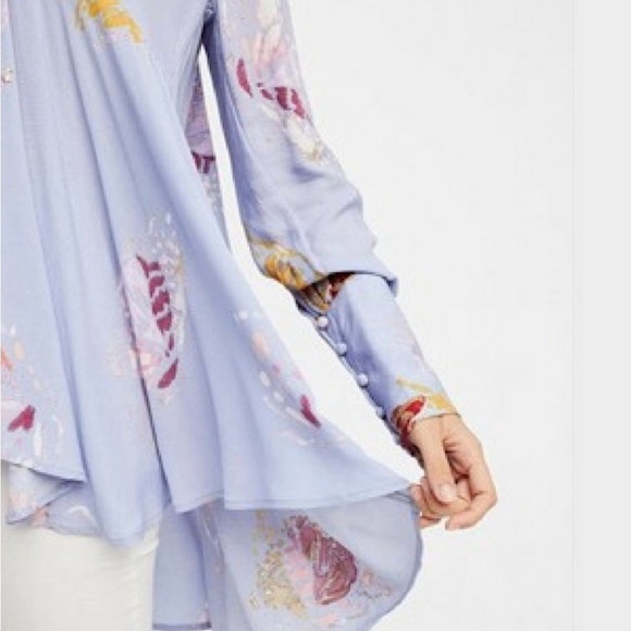 Free People Painted Meadow Tunic Dress Boho Floral Button Cuff - Size Small - Picture 4 of 16